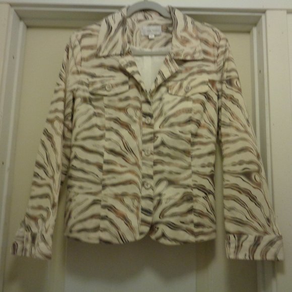 TRENDING ZEBRA STYLE GIRL DESIGNER ERIN LONDON SWIRLY STRIPES JACKET M - Picture 1 of 5